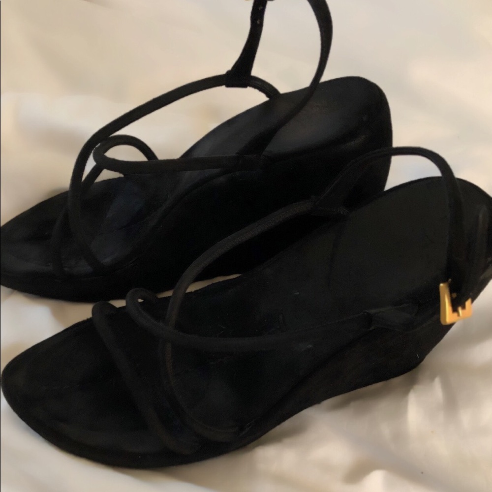 Prada black suede wedge sandals